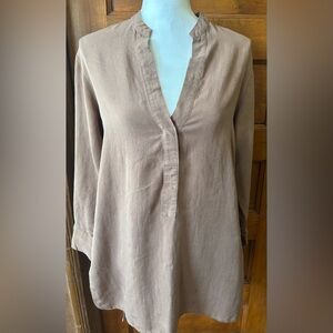 Zara Brown Tunic with Mandarin Collar and Relaxed Fit